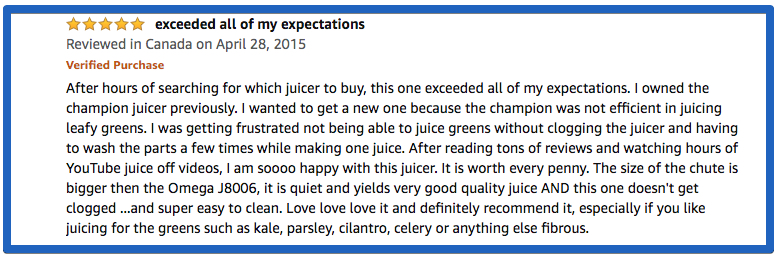 Omega Masticating Juicer - Testimonial