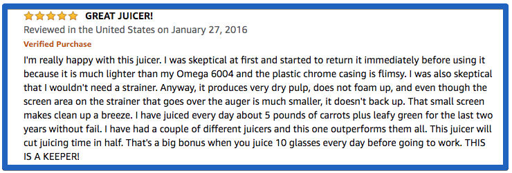 Omega Masticating Juicer - Testimonial